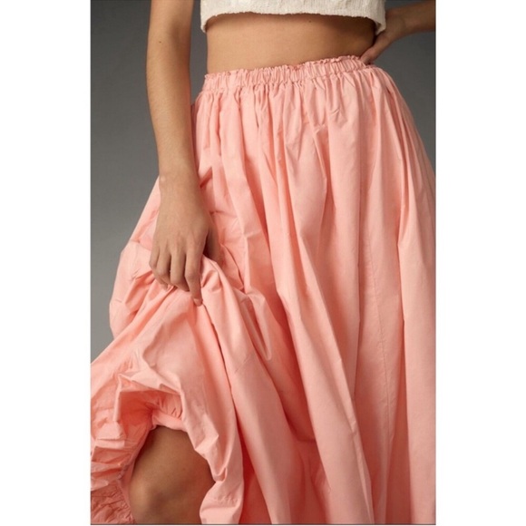 Anthropologie Bubble Hem Poofy Maxi Skirt Elastic Waist Peach Coral Pink XL - Picture 5 of 14